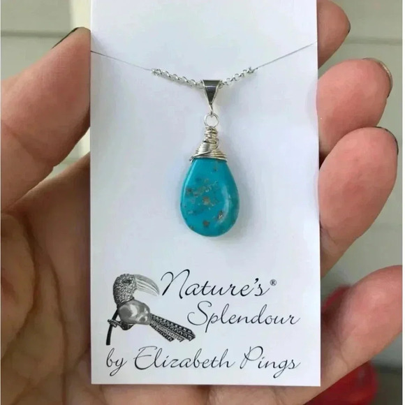 Turquoise Pendant, Blue Pendant , Real Turquoise Gemstones, Matrix Turquoise - Picture 2 of 5